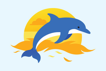 Happy Dolphin Jumping Sunset Ocean