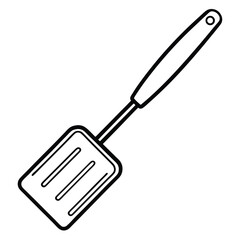 Outline spatula with a rectangular head and a handle is presented against transparency