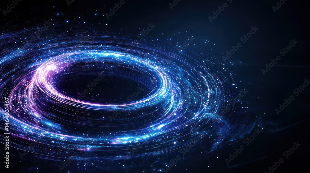 Poster glowing circular light trails abstract background cosmic swirl energy pattern digital design