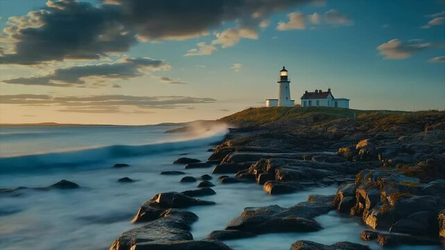 Coastal lighthouse at sunrise