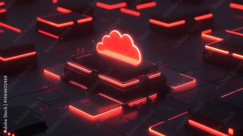 Poster cloud computing services icons floating over d rendered server cubes