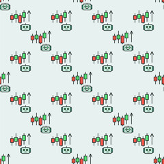 Cryptocurrency Candlestick Chart and AI Bot vector Crypto Trading colored seamless pattern