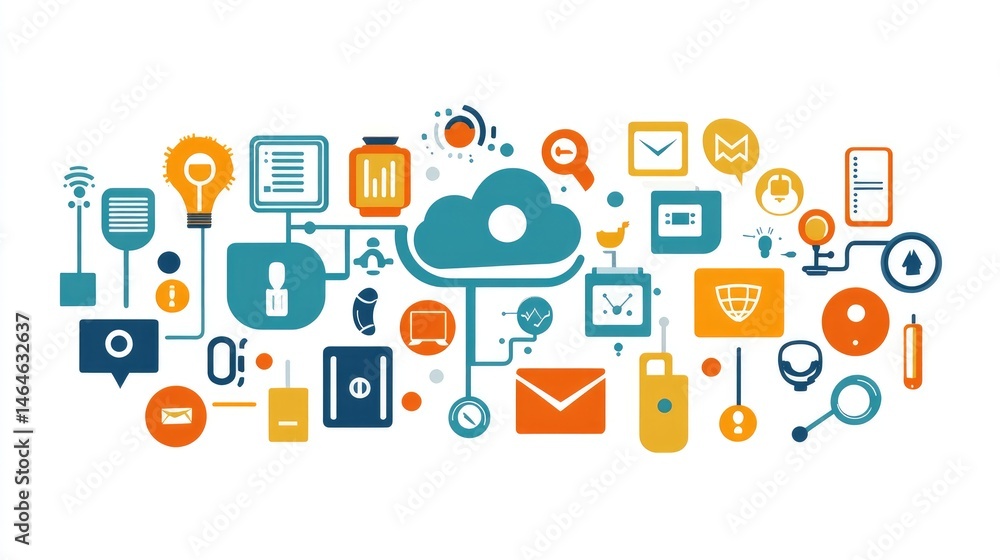 Aufkleber cloud surrounded by icons representing storage, compute, security, and networking