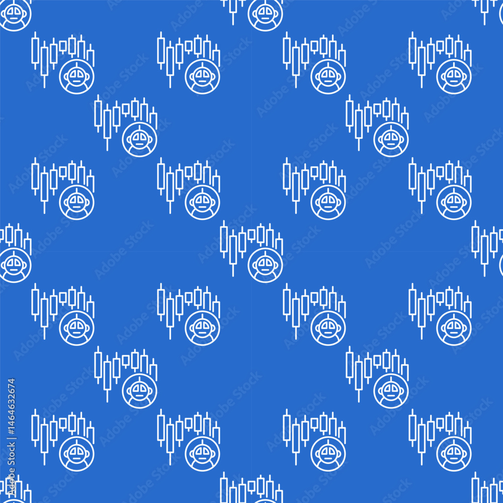 Poster cryptocurrency candlestick chart and trading bot vector linear seamless pattern