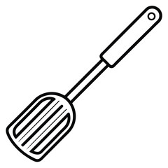 Simple outline shows a black and white slotted spatula for home cooking