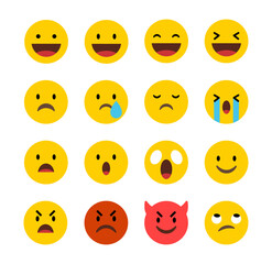 Fototapeta premium Emoji face set, Emotion icons collection, Smile and cry emoji pack, Angry and happy face symbols, Cartoon mood icons, Expression vector set, Emoji reactions, vector illustration.