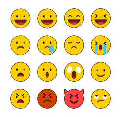Emoji face set, Emotion icons collection, Smile and cry emoji pack, Angry and happy face symbols, Cartoon mood icons, Expression vector set, Emoji reactions, vector illustration, stroke.