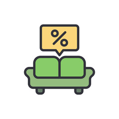 Green sofa with percentage sign for promotion offering furniture sale