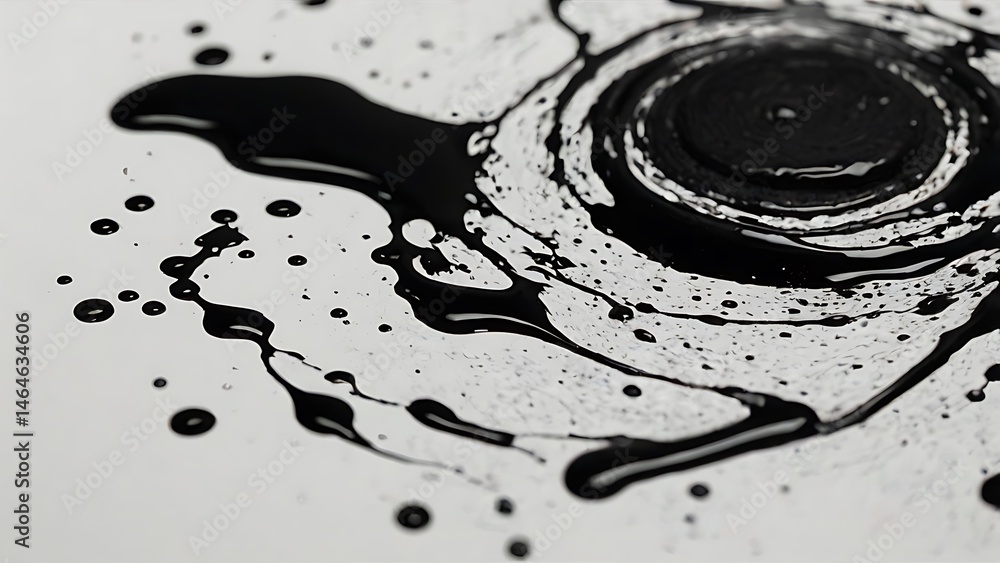 Poster abstract ink spill on white surface creating dynamic contrast and texture