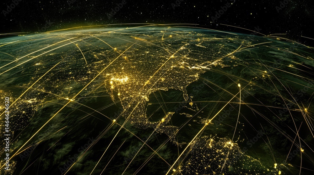 Poster distributed it infrastructure concept with regional data nodes and synchronization lines