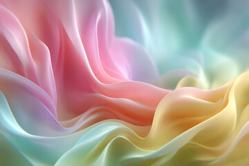 Pastel fabric swirls in soft hues of pink, yellow, and blue. Gentle, flowing textures in abstract formation