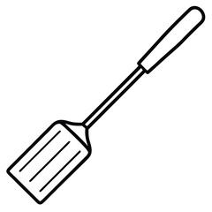 Simple monochrome illustration of kitchen spatula with vertical slots against a transparent backdrop