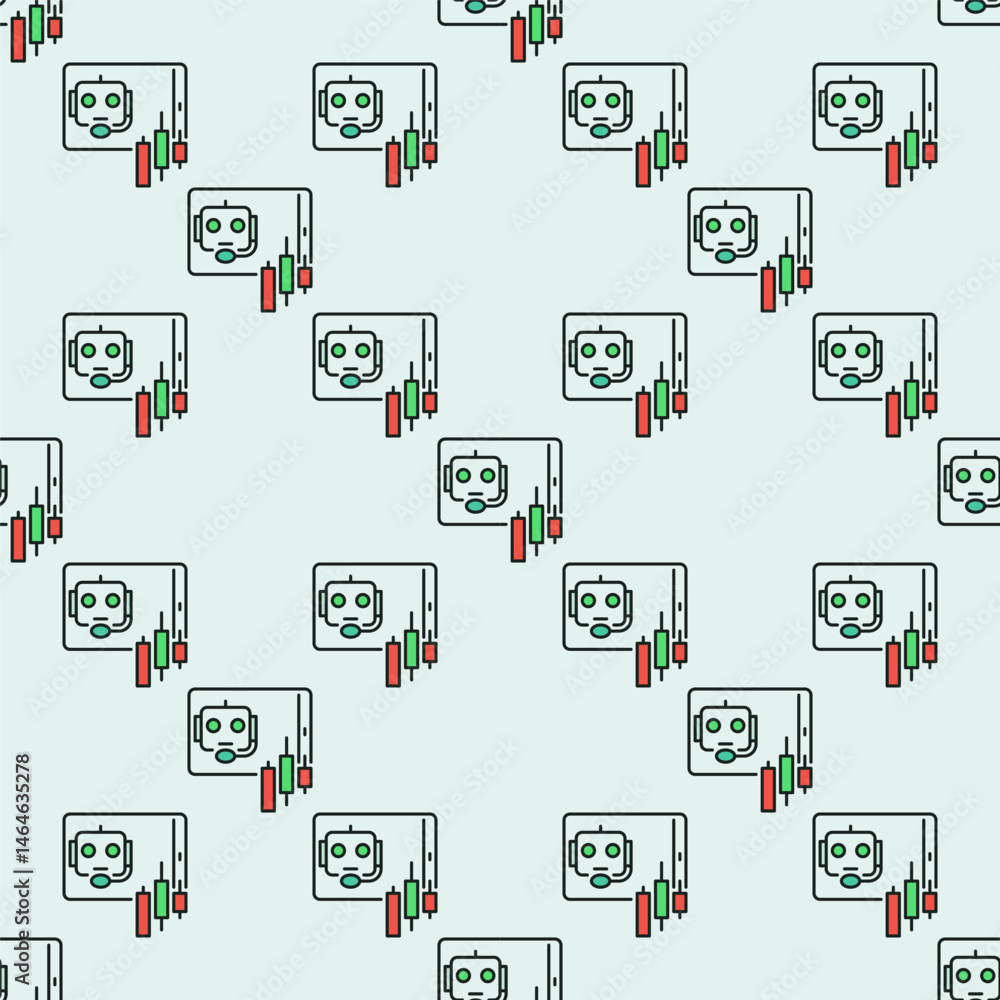 Poster cryptocurrency trading support in speech bubble vector ai bot colored seamless pattern
