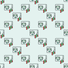 Cryptocurrency Trading Support in Speech Bubble vector AI Bot colored seamless pattern