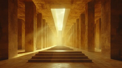 Obraz premium Sunlit, ancient, concrete hallway