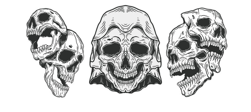 skull creapy set illustration
