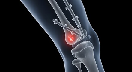 Detailed Anatomical Illustration of a Knee Joint with Pain Representation and Surgical Alignment