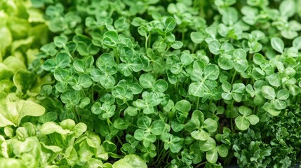 Close-up view of vibrant young sprouts and greens.