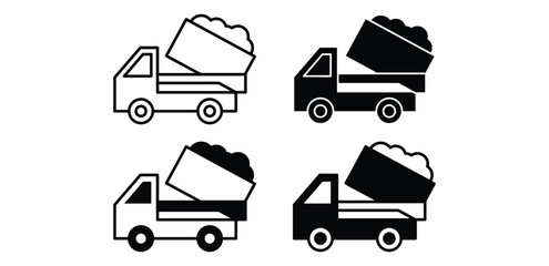 Dump Truck Icons Simple Minimalist Vector Illustration Black and White Color Set