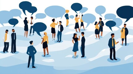 Diverse group of people engaged in conversations.