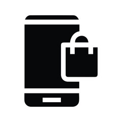 Online Shopping Icon. Online Shopping Illustration with Shopping Bag Symbol. Smart Phone with Shopping Cart Sign.