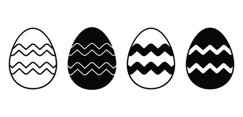 Set of Black and White Easter Egg Icons with Wave Pattern Vector Design