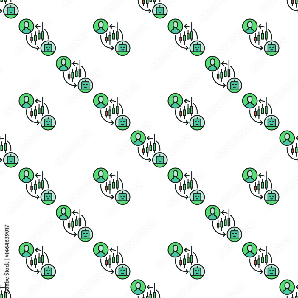 Poster stock and cryptocurrency trading bot vector automation tools colored seamless pattern