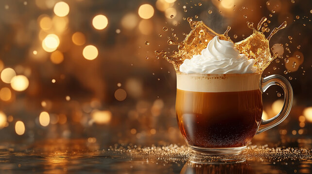 Irish coffee with a splash of coffee in a bar setting, ideal for a festive St Patrick's holiday
