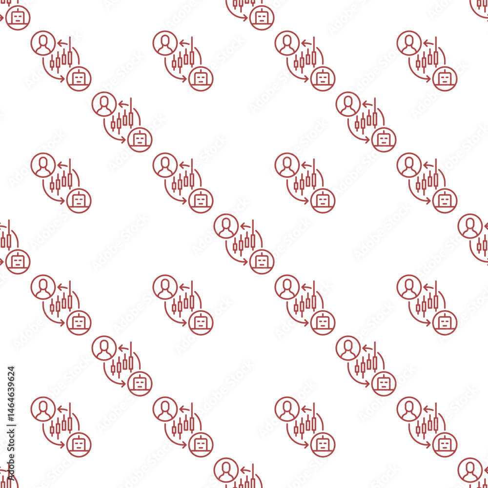 Poster stock and crypto trading bot and man vector automation tools outline seamless pattern
