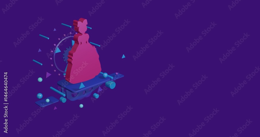 Poster pink princess symbol on a pedestal of abstract geometric shapes floating in the air. abstract concep
