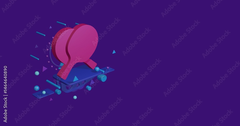 Aufkleber pink crossed ping pong rackets symbol on a pedestal of abstract geometric shapes floating in the air