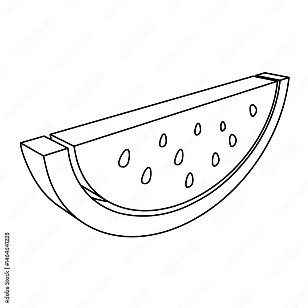 Poster the outline of a large watermelon piece symbol is made with black lines. 3d view of the object in pe