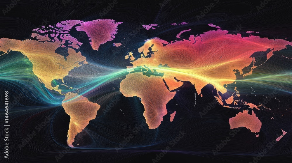 Poster multi-region infrastructure map showing latency and load balancing across continents