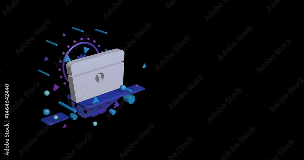 Poster white chest symbol on a pedestal of abstract geometric shapes floating in the air. abstract concept 