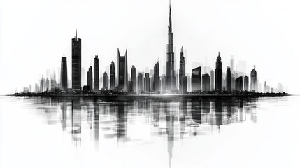 Fototapeta premium Stunning Black and White City Skyline Reflection