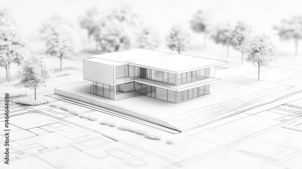 Poster modern house architectural design rendering blueprint minimalist home model