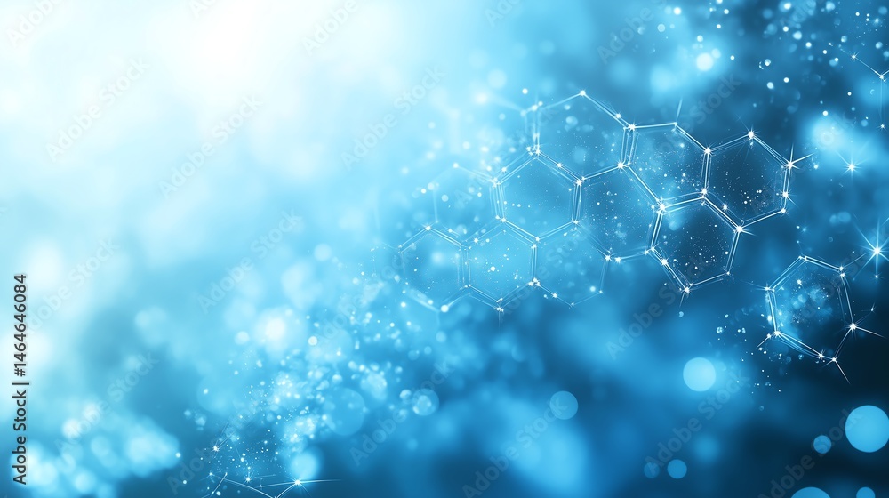 Poster soft blue medical background with subtle hexagonal patterns and sparkling accents for clean tech pre