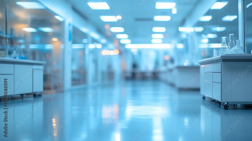 Aufkleber blurred lab interior with empty foreground space and soft bokeh lighting, suitable for research and 