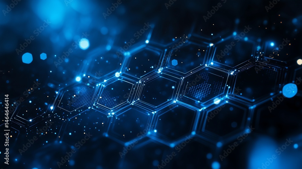 Poster digital hexagon technology background with abstract lines and dots for science, medicine, or minimal
