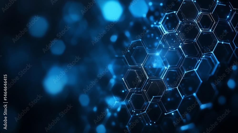 Poster digital hexagon technology background with abstract lines and dots for science, medicine, or minimal