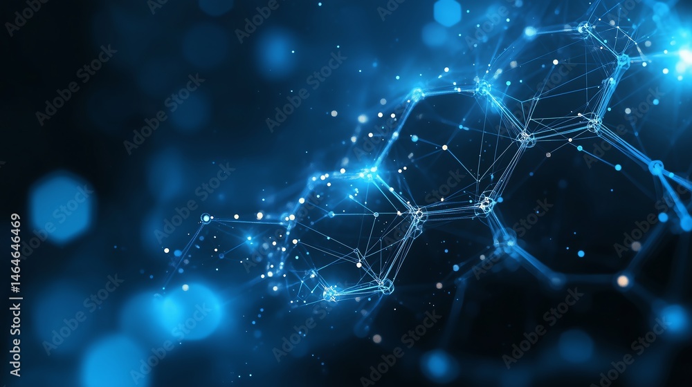 Poster digital hexagon technology background with abstract lines and dots for science, medicine, or minimal