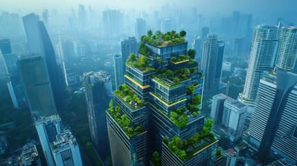 Obraz premium Green skyscraper cityscape sustainable urban architecture design