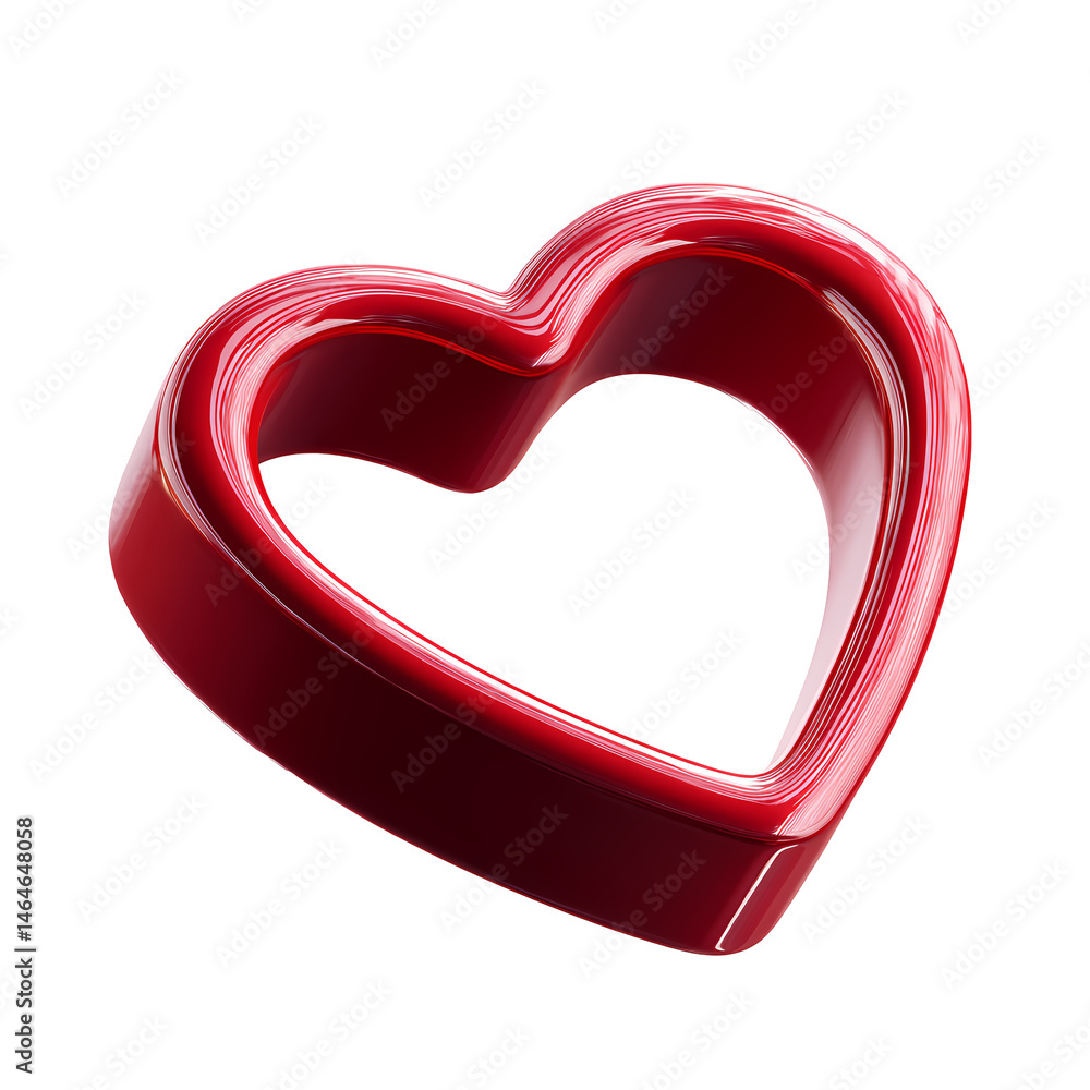Poster abstract red heart shape 3d render on transparent background
