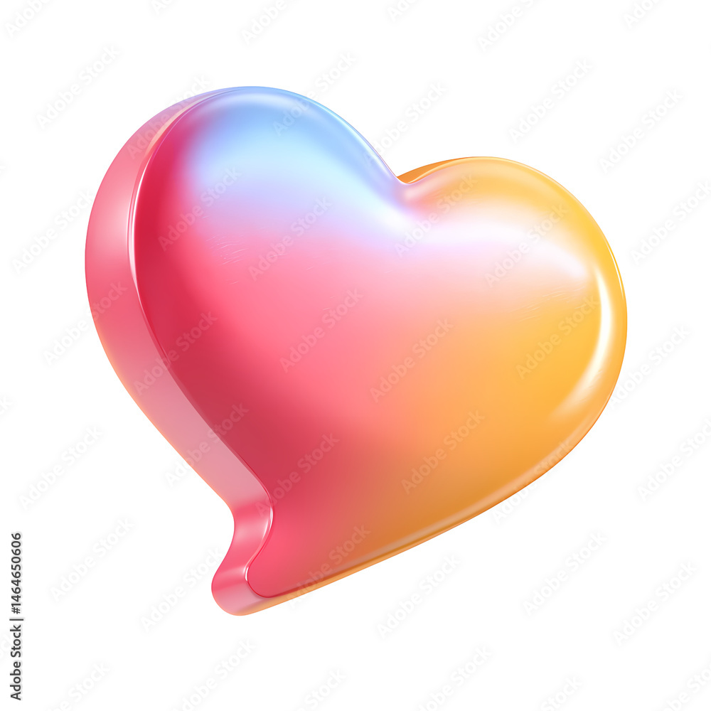 Poster gradient pink orange heart shape 3d render on transparent background