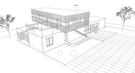 Fototapeta premium modern modular house 3d illustration