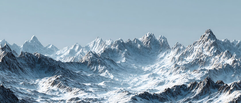 Majestic snow-capped mountains under a clear sky. Serene winter landscape.