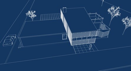  modern modular house 3d illustration