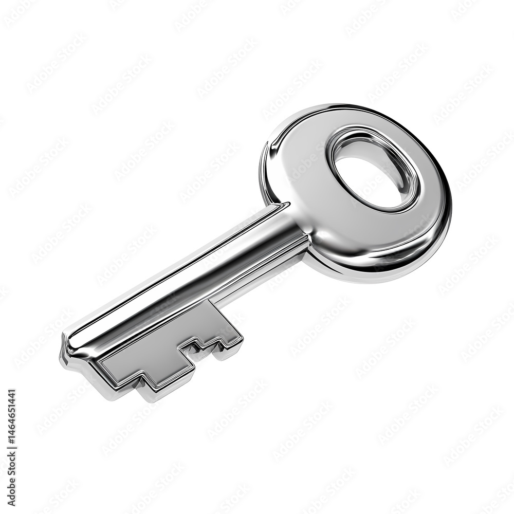 Poster shiny chrome key 3d render on transparent background