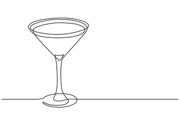 Martini drink line art. Line drawing of cocktail glass. Continuous one line drawing. Vector illustration with EDITABLE stroke. Isolated on transparent background.