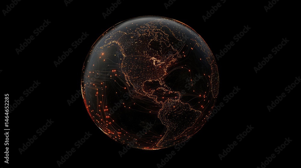 Poster transparent globe with glowing data circuits showing worldwide digital integration